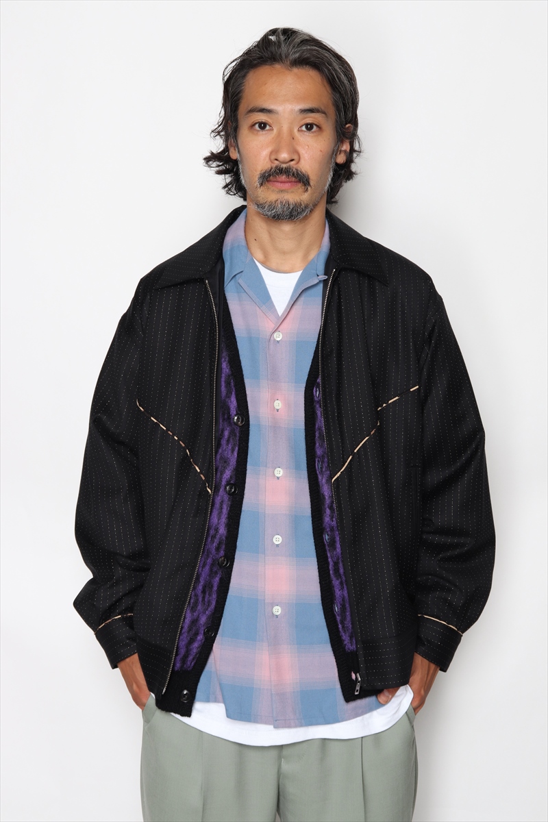 WACKO MARIA/OMBRE CHECK OPEN COLLAR SHIRT S/S（ブルー）［オンブレ