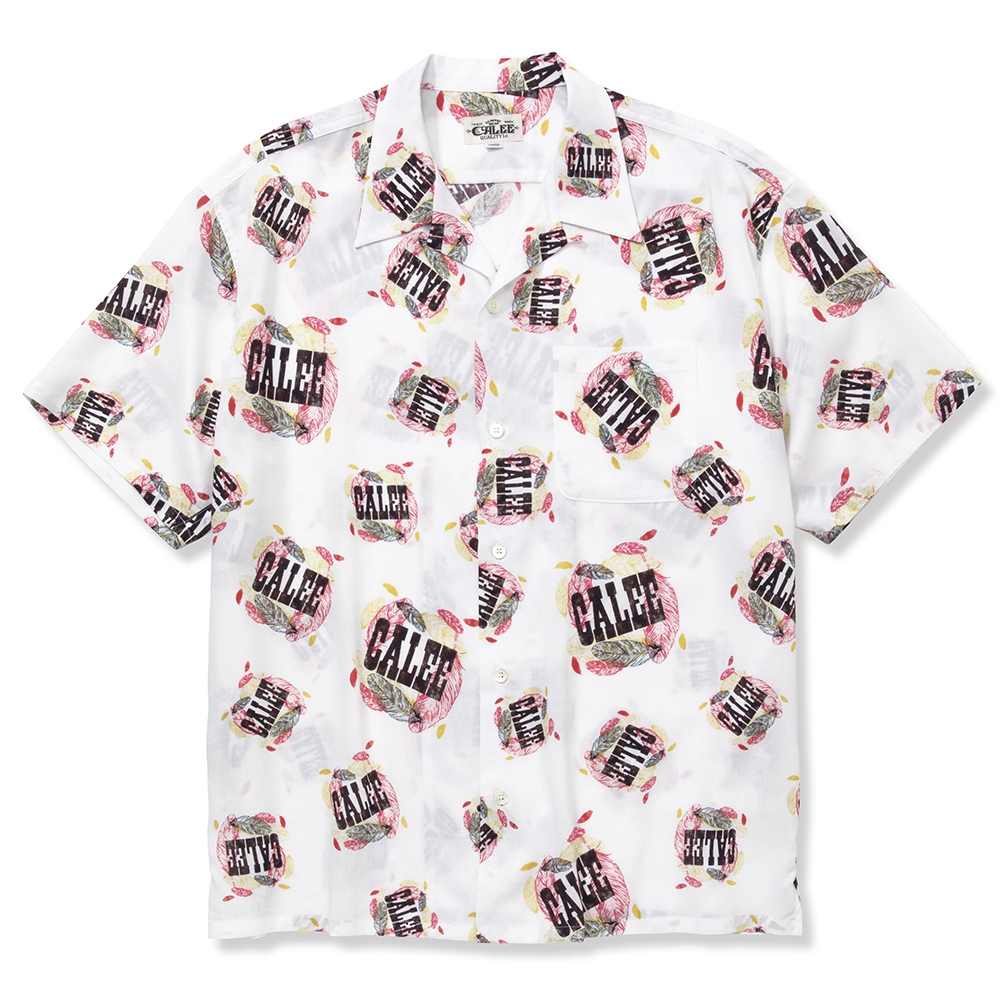画像: CALEE/Allover feather pattern amunzen cloth S/S shirt（ホワイト）［総柄オープンカラーシャツ-22春夏］
