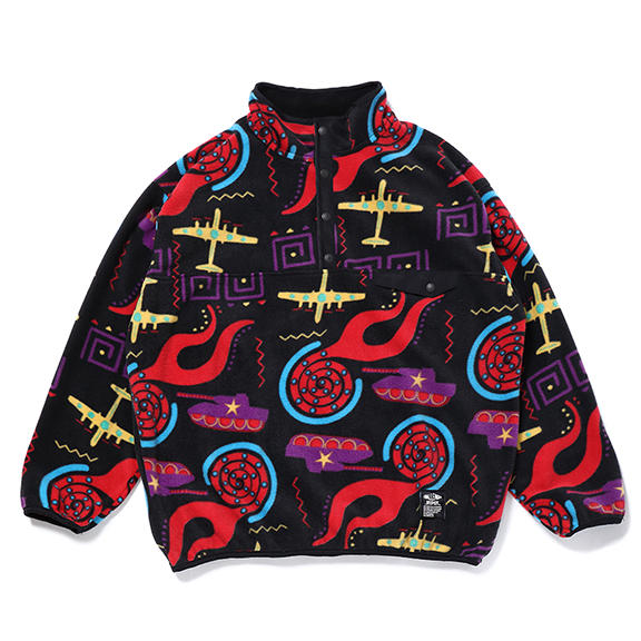 CHALLENGER/90'S PRINTED FLEECE（BLACK）［総柄プルオーバーフリース