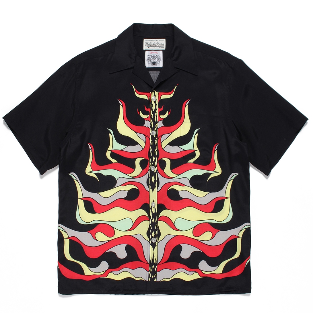 WACKO MARIA/WOLF'S HEAD / HAWAIIAN SHIRT S/S（ブラック 