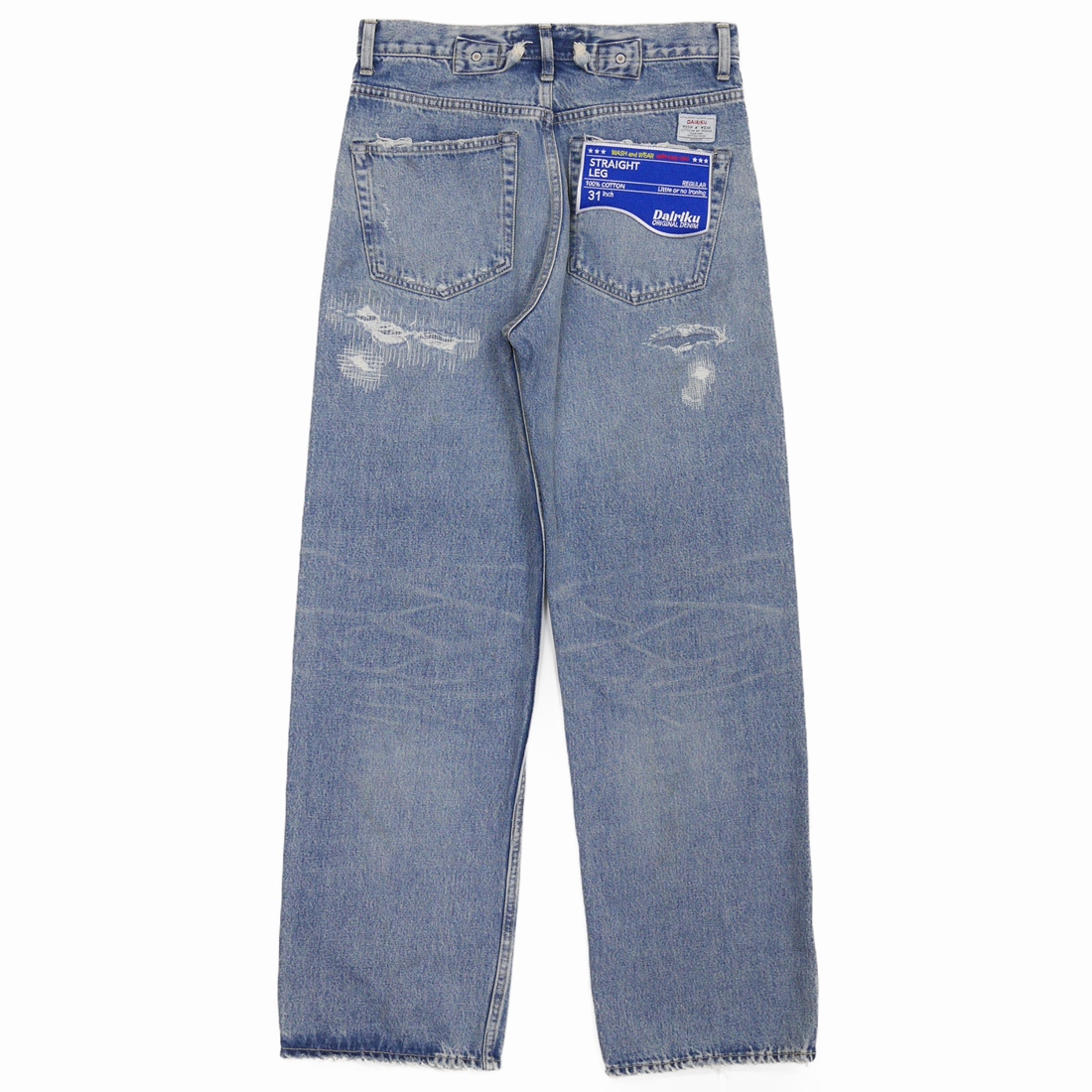 画像: DAIRIKU/"Straight" Hard damage & Repair Vintage Denim Pants（Washed Indigo） 【30%OFF】［ハードダメージ&リペアストレートデニムパンツ-22秋冬］