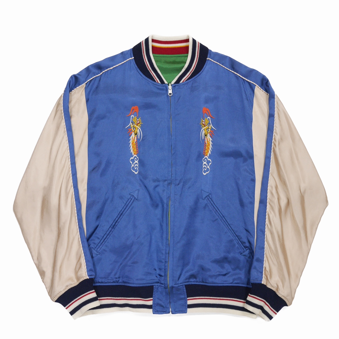 画像: DAIRIKU/"Boy meets Girl" Satin Ska Jumper（Blue&Green）［サテンリバーシブルスカジャン-22秋冬］