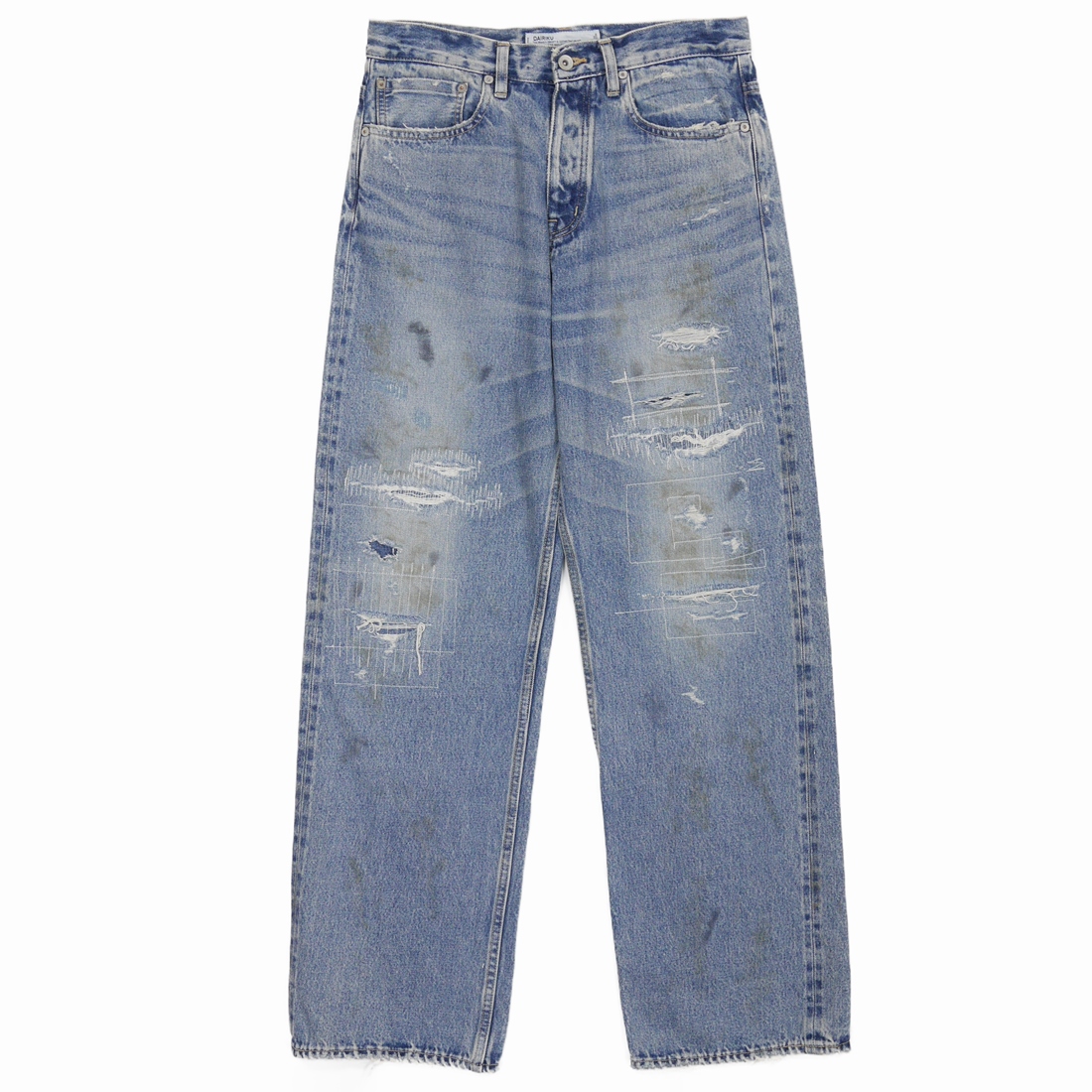 画像: DAIRIKU/"Straight" Hard damage & Repair Vintage Denim Pants（Washed Indigo） 【30%OFF】［ハードダメージ&リペアストレートデニムパンツ-22秋冬］