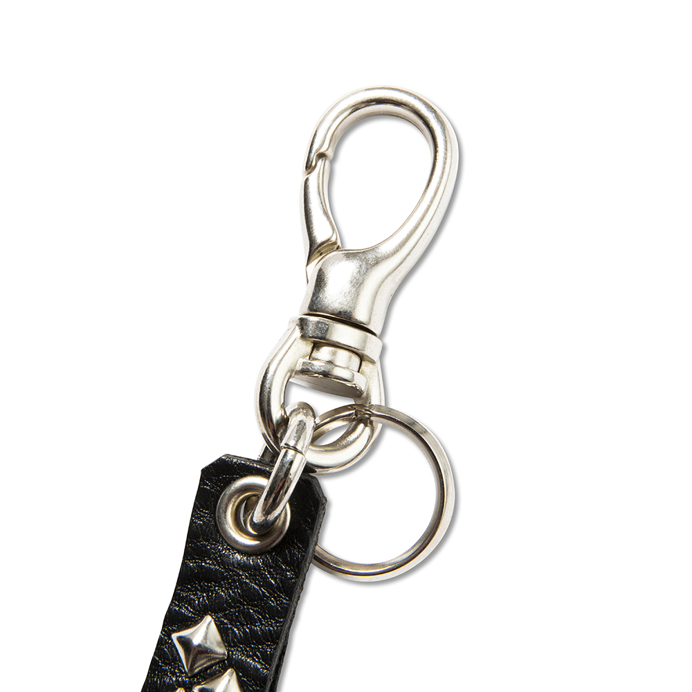 CALEE/Studs & Embossing assort leather key ring -E-（Black E