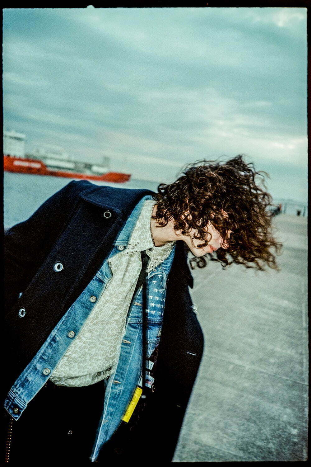 DAIRIKU/Cross Embroidery Vintage Denim jacket（Washed Indigo
