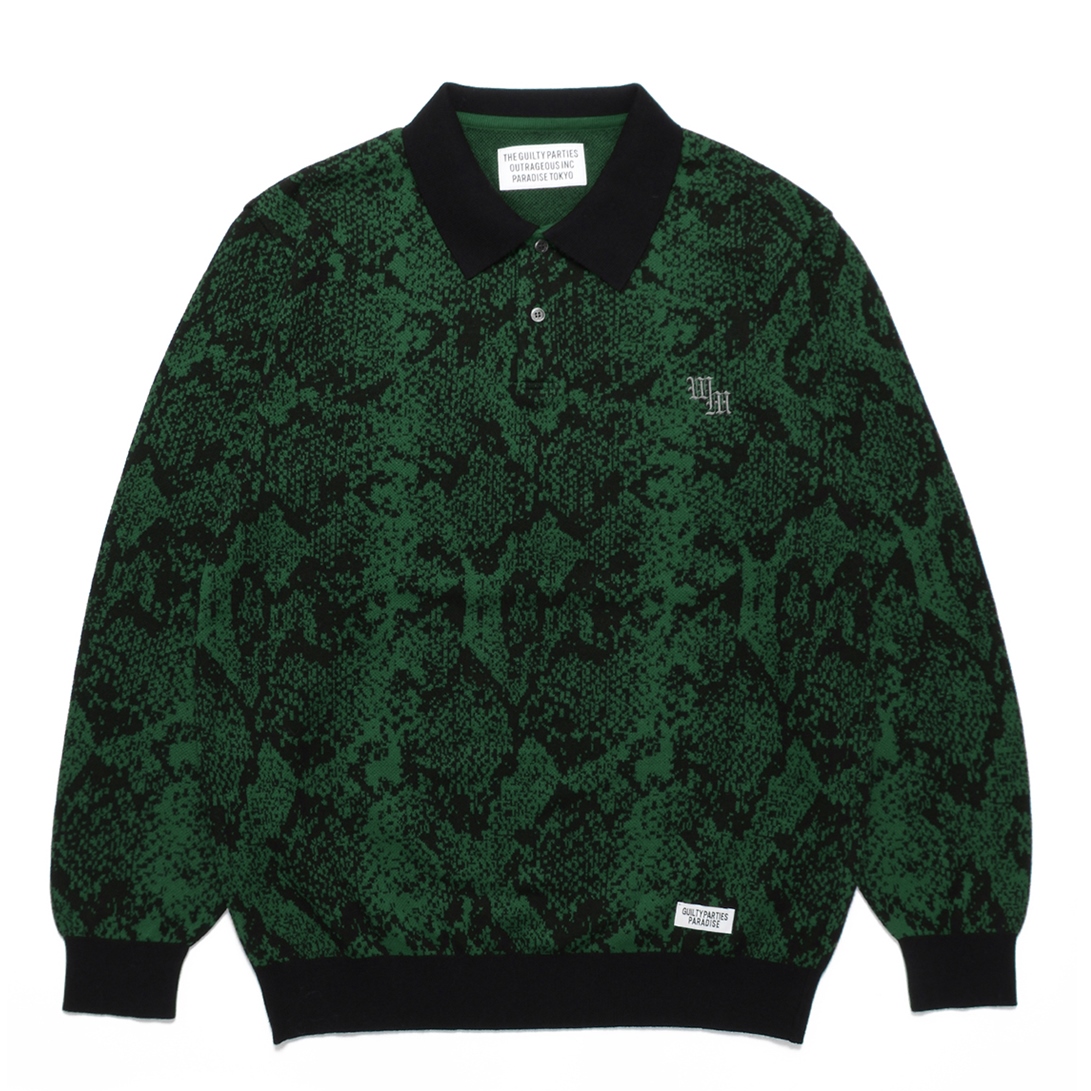 画像: WACKO MARIA/PYTHON KNIT JACQUARD POLO SHIRT（GREEN）［パイソンニットジャガードポロ-22秋冬］