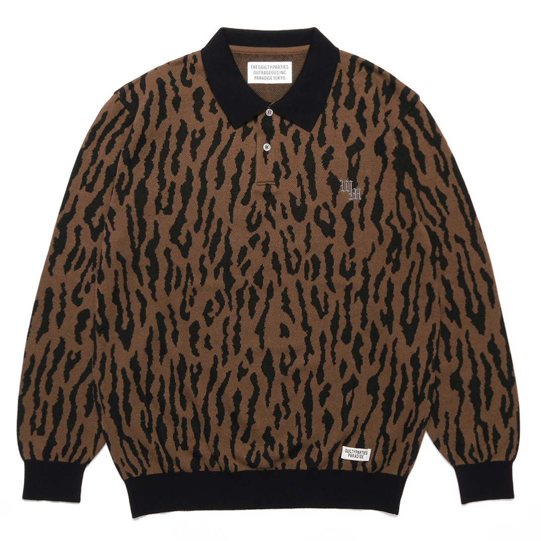 画像: WACKO MARIA/LEOPARD KNIT JACQUARD POLO SHIRT（L-BROWN）［レオパードニットジャガードポロ-22秋冬］