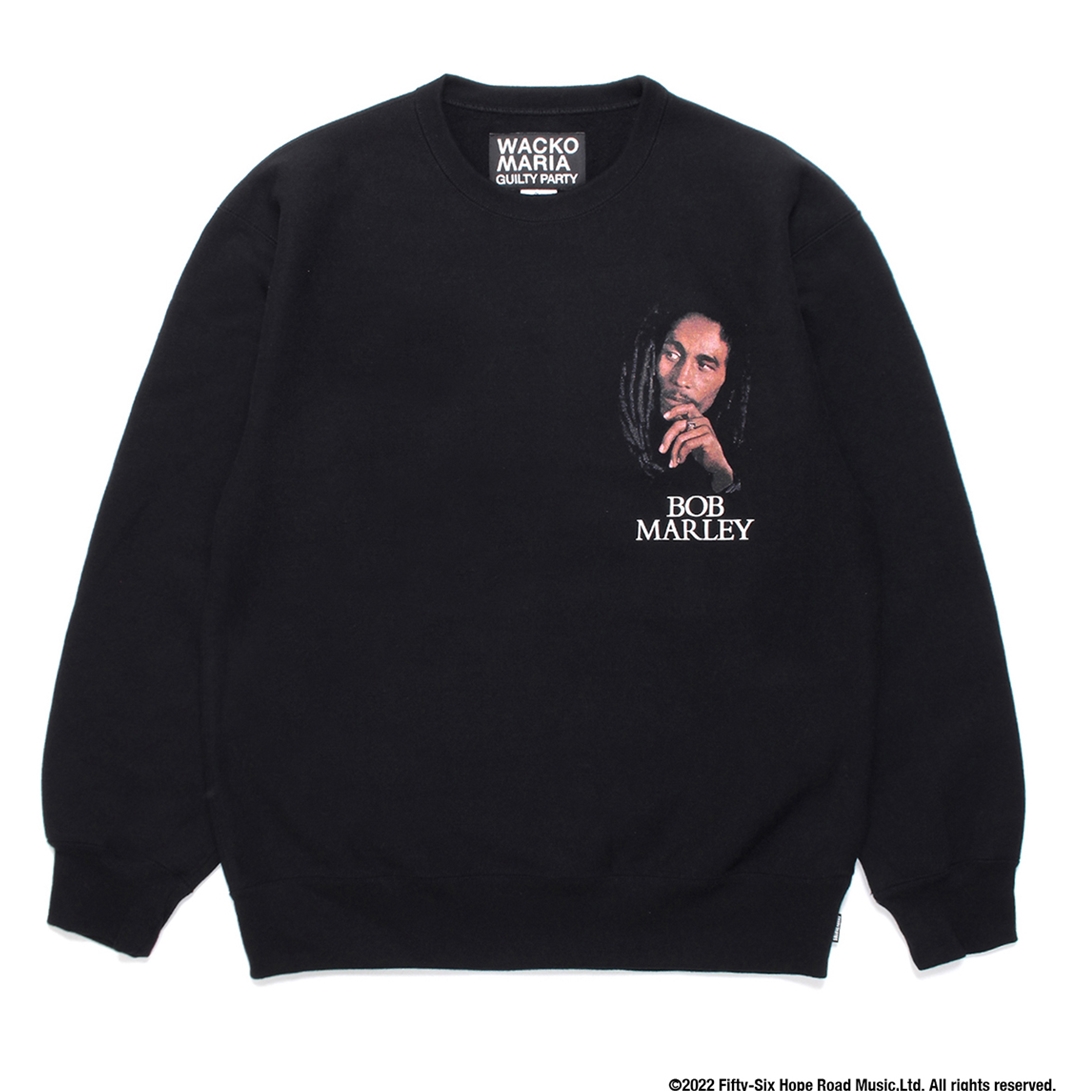 WACKO MARIA ワコマリア スウェット BOB MARLEY ボブマーリー ヘビーウェイト クルーネック スウェットシャツ HEAVY WEIGHT CREW NECK SWEAT SHIRT 22AW ブラック 黒 S トップス オフィシャルコラボ 【メンズ】【美品】