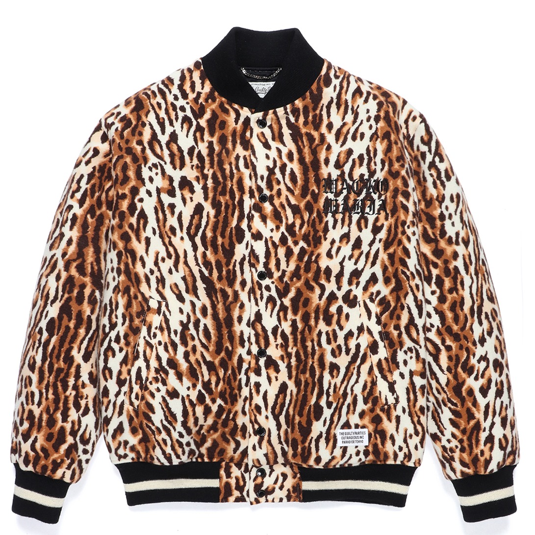 WACKO MARIA/LEOPARD VARSITY JACKET（BEIGE）［レオパードスタジャン