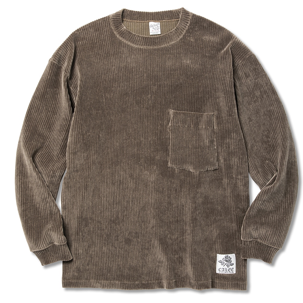 21AW【新品】☆CALEE：9分袖 パイル リバーシブル ロンT カーキ L 