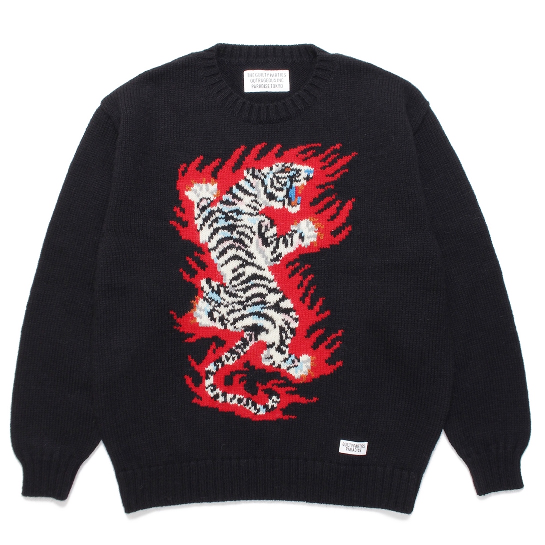 画像: WACKO MARIA/TIM LEHI / INTARSIA CREW NECK SWEATER（BLACK）［クルーネックセーター-22秋冬］