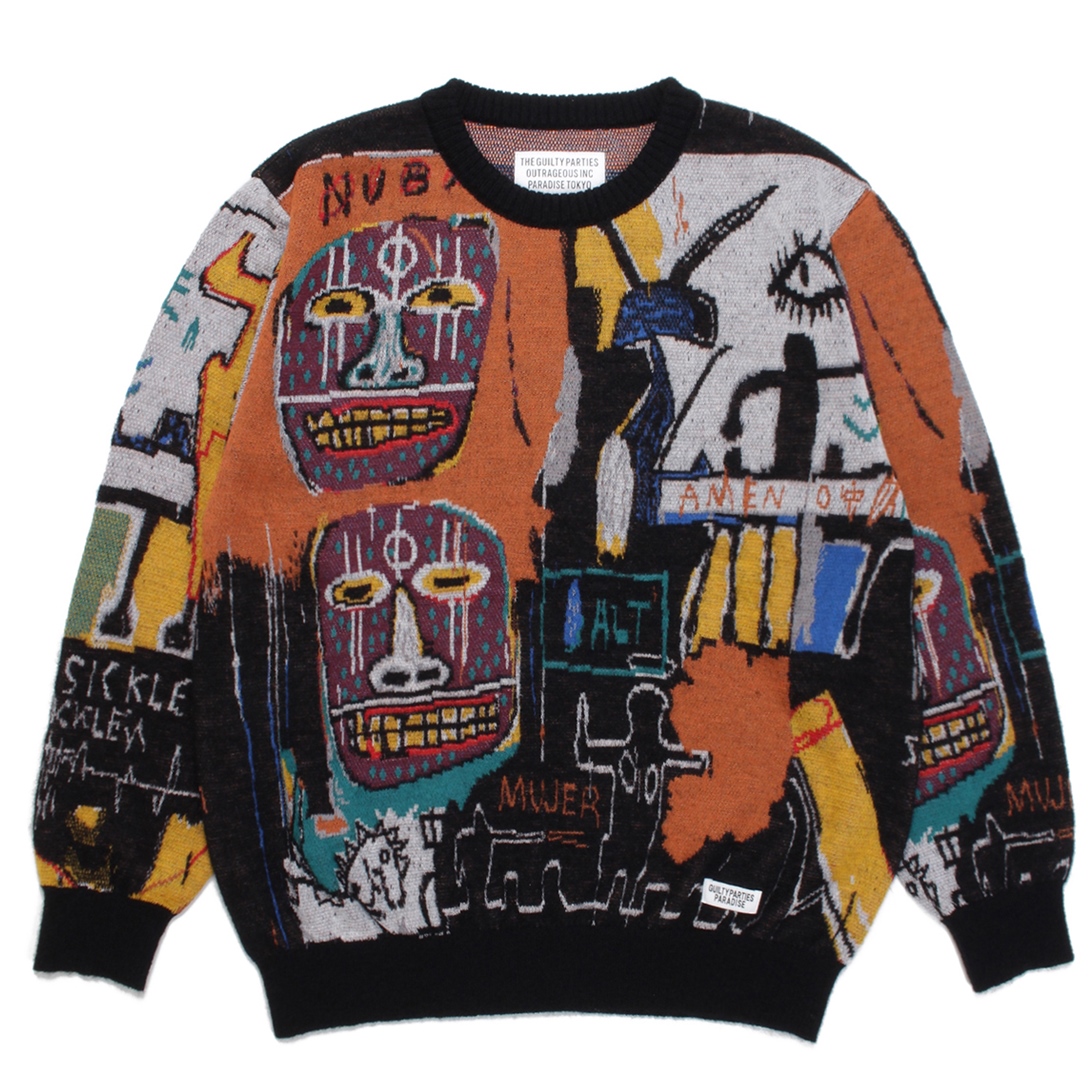 画像: WACKO MARIA/JEAN-MICHEL BASQUIAT / MOHAIR KNIT JACQUARD SWEATER（ONE）［モヘアジャガードセーター-22秋冬］