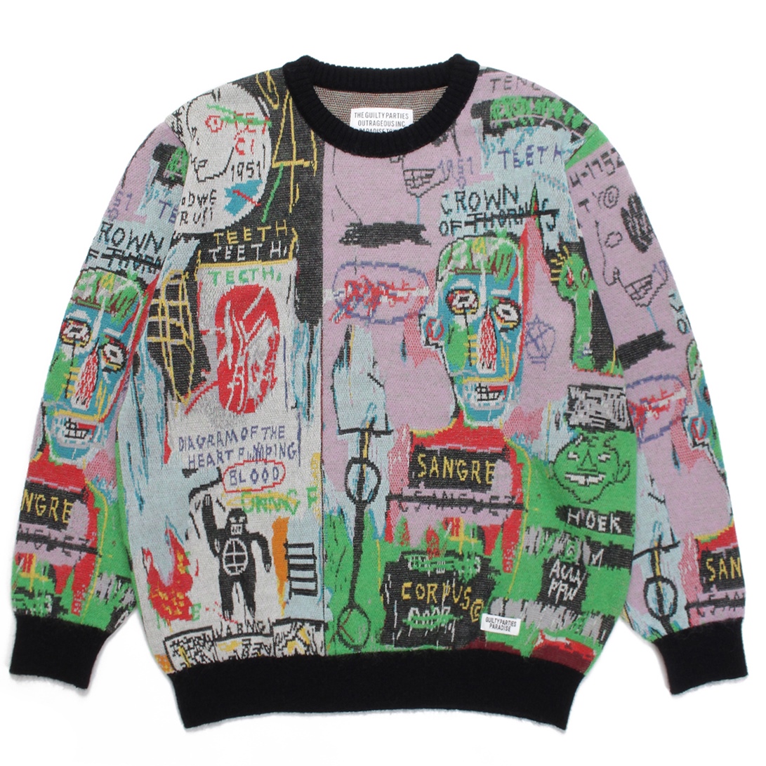 画像: WACKO MARIA/JEAN-MICHEL BASQUIAT / MOHAIR KNIT JACQUARD SWEATER（ONE）［モヘアジャガードセーター-22秋冬］