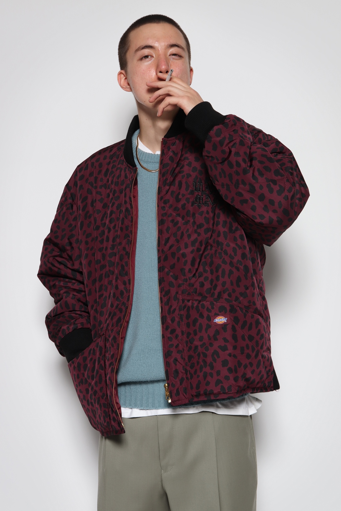 画像: WACKO MARIA/DICKIES / LEOPARD QUILITING JACKET（BURGUNDY）［レオパードキルティングJKT-22秋冬］