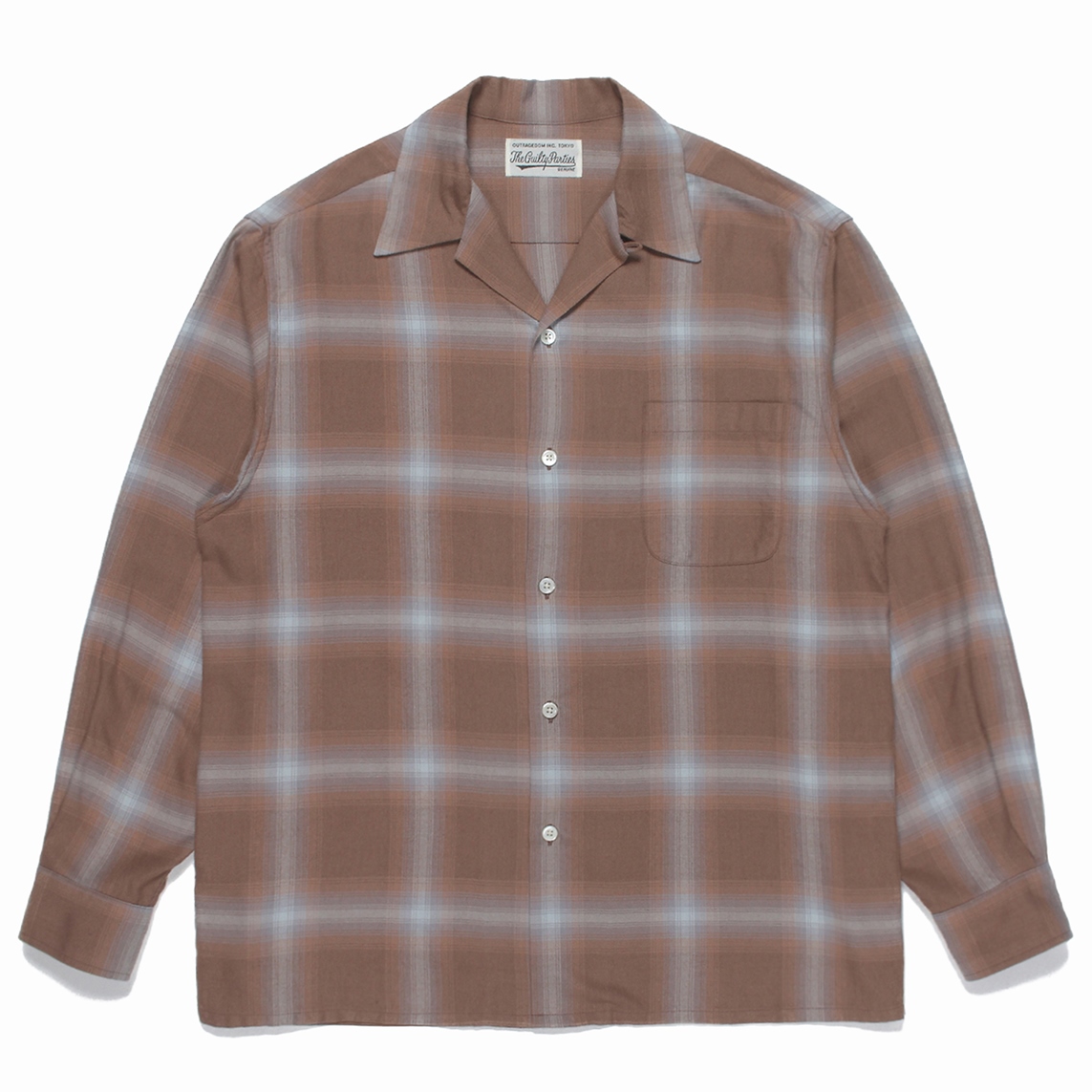 画像: WACKO MARIA/OMBRE CHECK OPEN COLLAR SHIRT L/S（TYPE-2）（BROWN）［オンブレチェックオープンカラーシャツ-22秋冬］