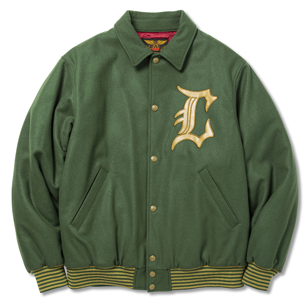 CALEE/College type wappen wool stadium jumper（Green） 【70%OFF