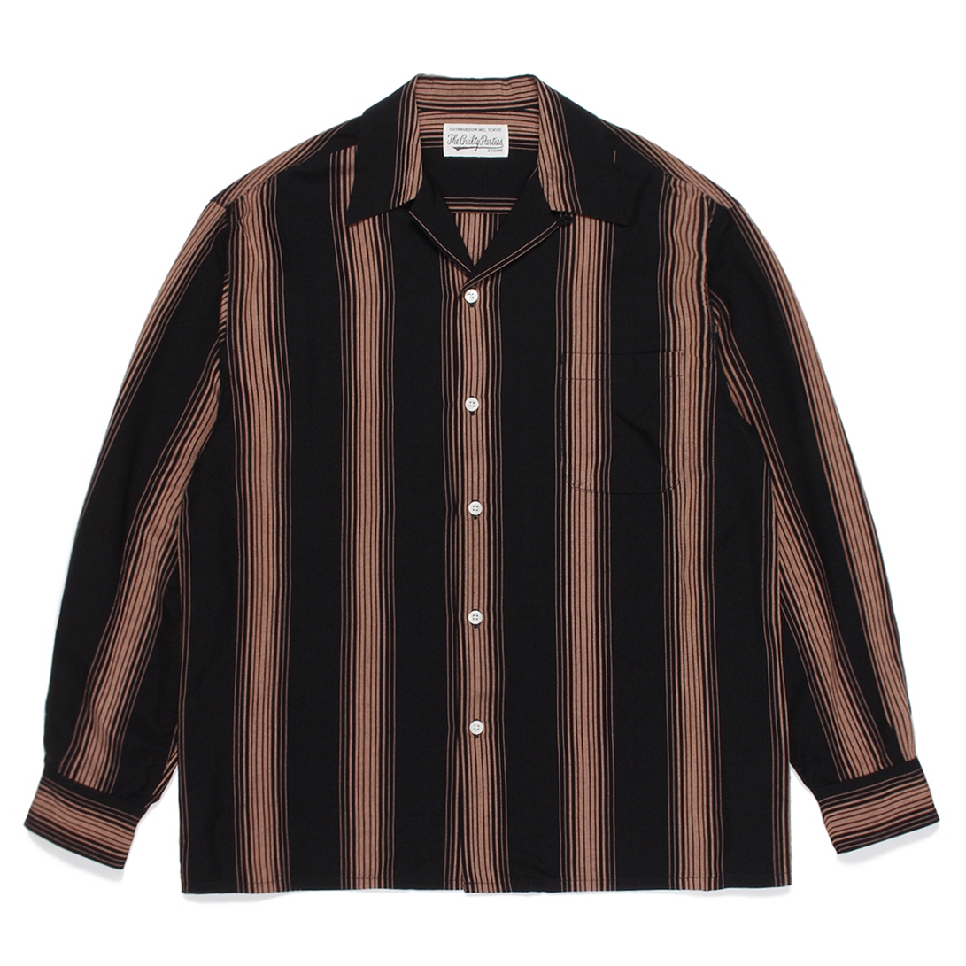 画像: WACKO MARIA/STRIPED OPEN COLLAR SHIRT L/S（BLACK）［ストライプドオープンカラーシャツ-22秋冬］