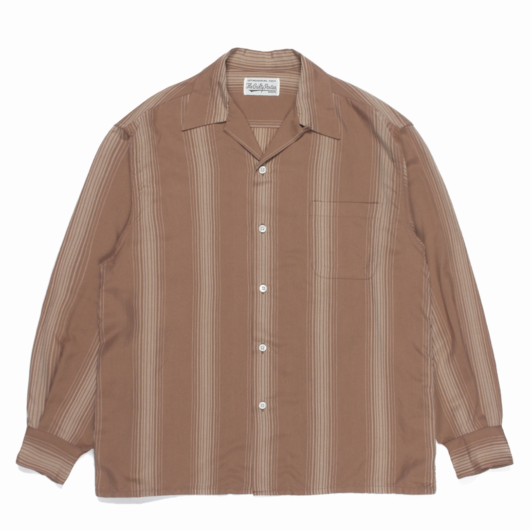 WACKO MARIA/STRIPED OPEN COLLAR SHIRT L/S（BROWN）［ストライプド 