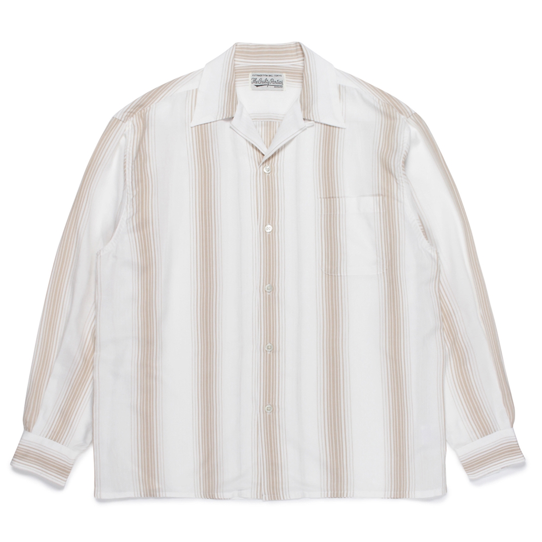 画像: WACKO MARIA/STRIPED OPEN COLLAR SHIRT L/S（WHITE）［ストライプドオープンカラーシャツ-22秋冬］