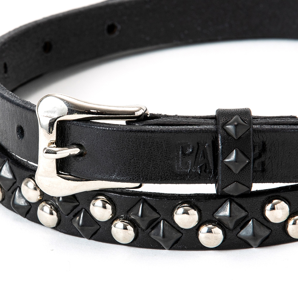 画像: CALEE/Round & Pyramid studs leather narrow belt（Black）［スタッズレザーナローベルト-22秋冬］