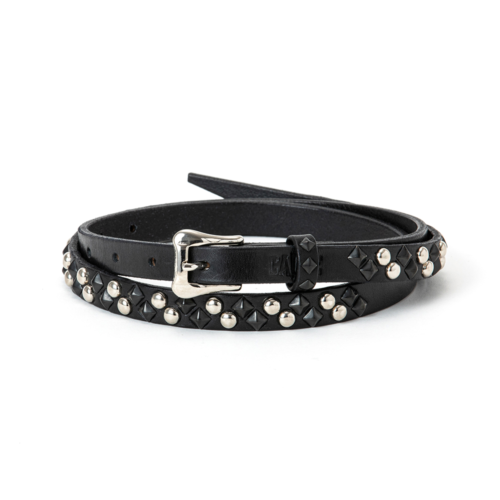 画像: CALEE/Round & Pyramid studs leather narrow belt（Black）［スタッズレザーナローベルト-22秋冬］