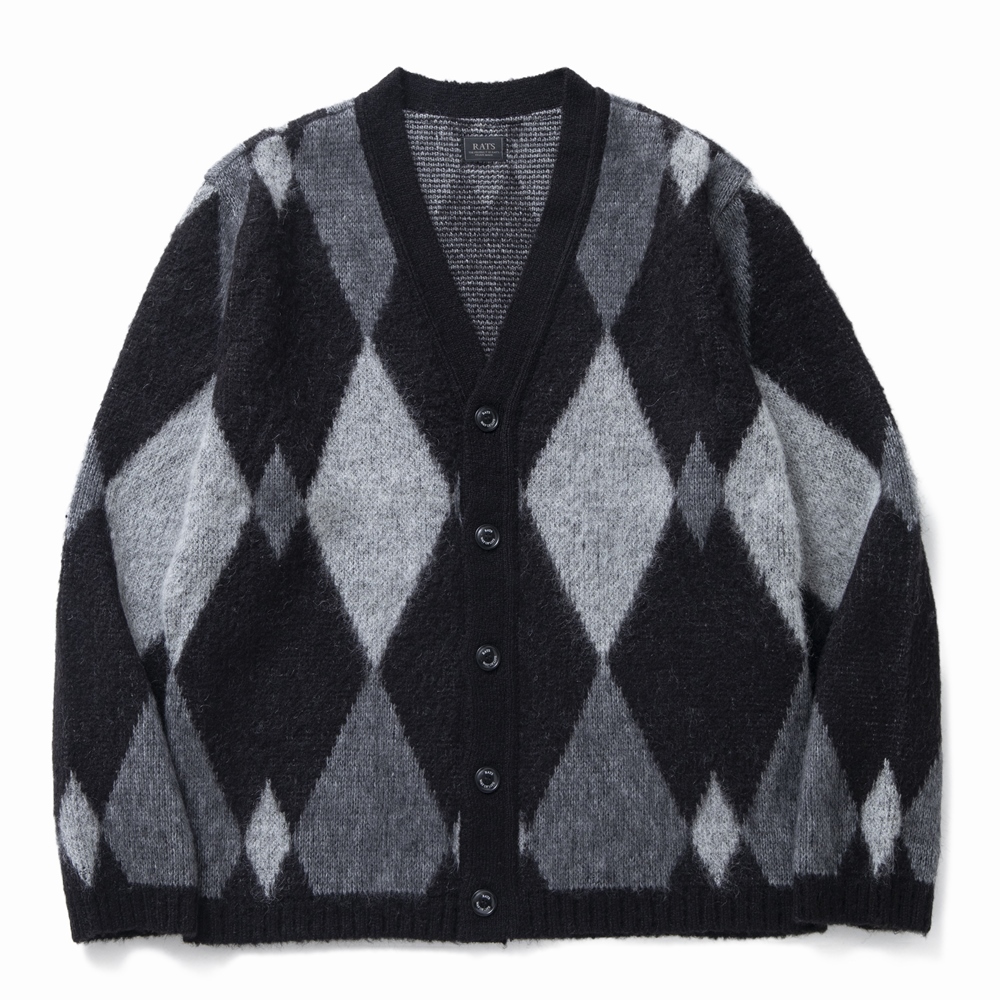 RATS/ARGYLE MOHAIR KNIT CARDIGAN（BLACK） 【30%OFF】［アーガイル
