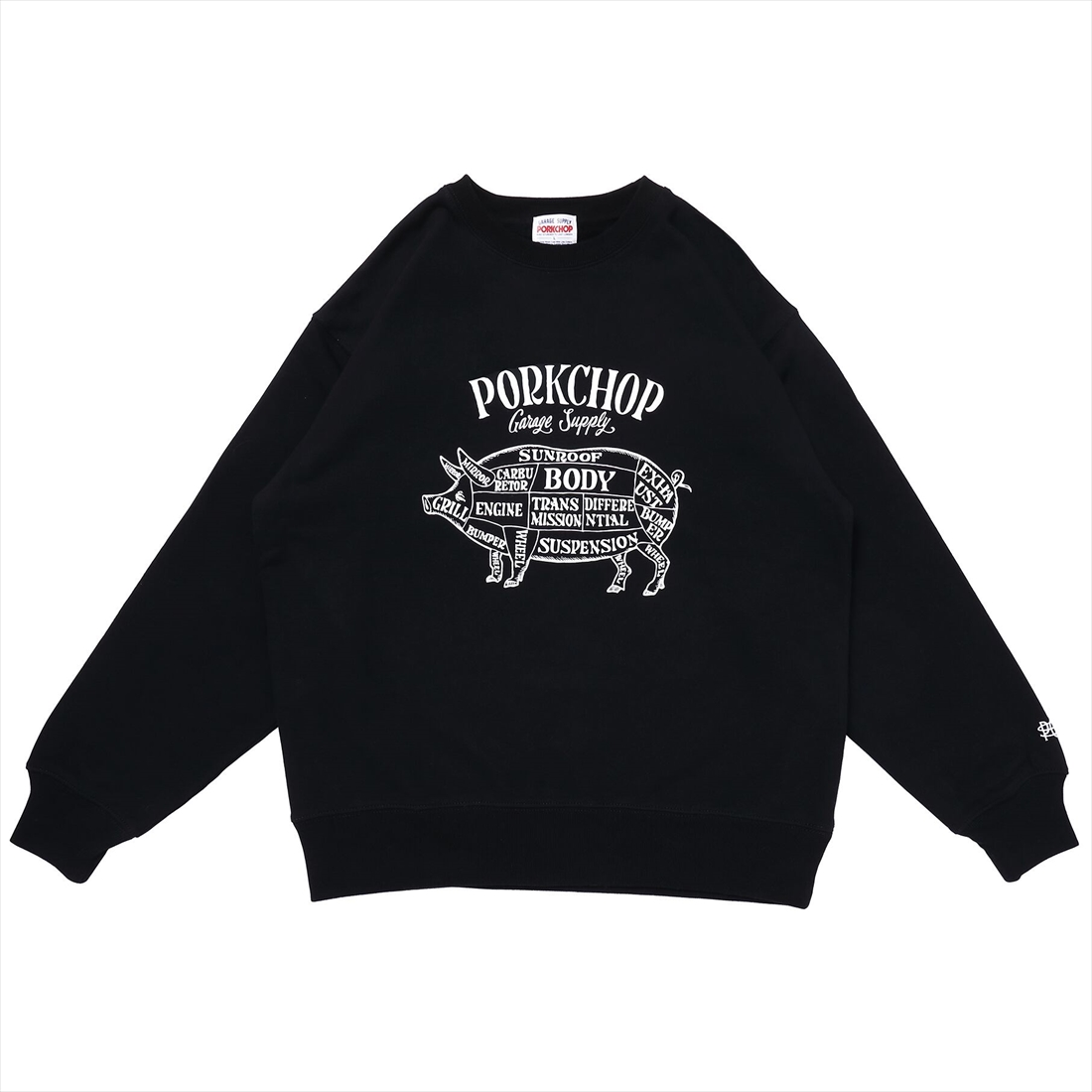 画像: PORKCHOP/PORK FRONT SWEAT（BLACK）［クルーネックスウェット-23春夏］