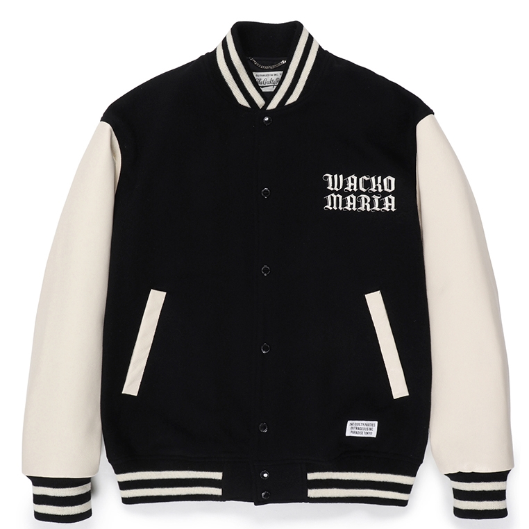 画像: WACKO MARIA/LEATHER VARSITY JACKET（BLACK）［袖レザースタジャン-23春夏］