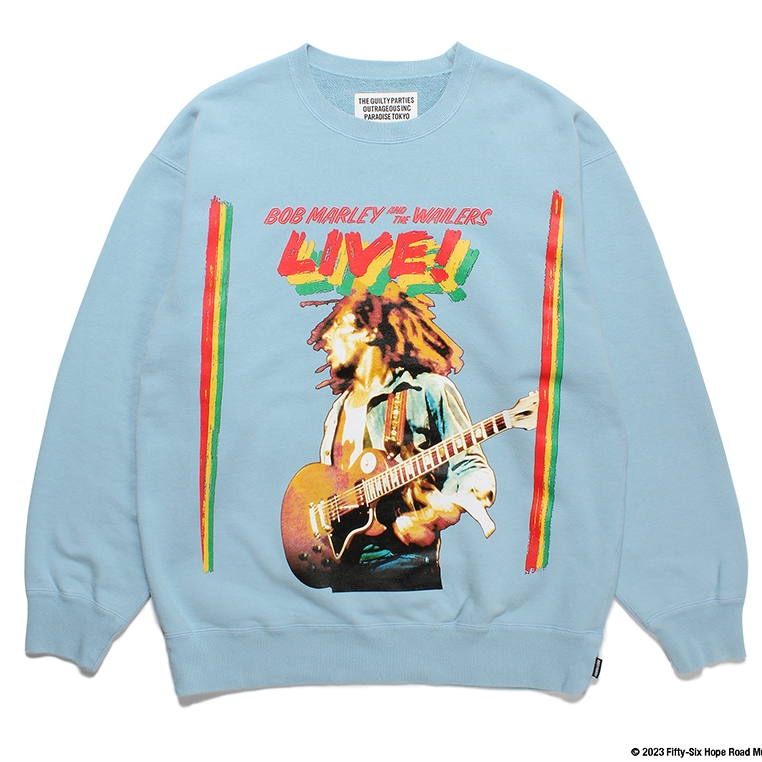 WACKO MARIA ワコマリア スウェット BOB MARLEY ボブマーリー ヘビーウェイト クルーネック スウェットシャツ HEAVY WEIGHT CREW NECK SWEAT SHIRT 22AW ブラック 黒 S トップス オフィシャルコラボ 【メンズ】【美品】