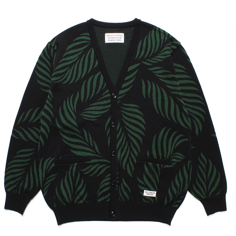 画像: WACKO MARIA/LEAF JACQUARD CARDIGAN （BLACK/GREEN）［リーフジャガードカーディガン-23春夏］