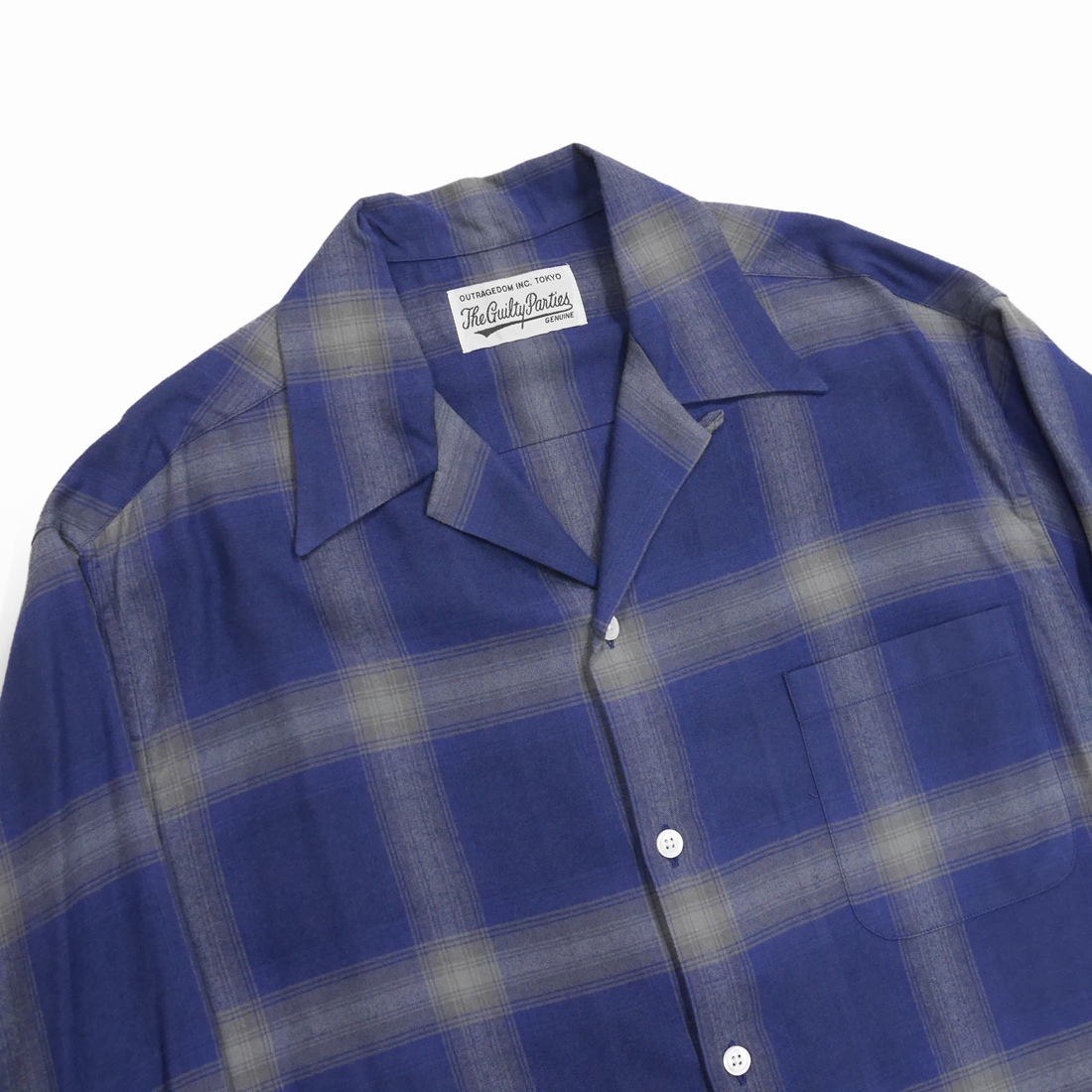 WACKO MARIA/OMBRE CHECK OPEN COLLAR SHIRT L/S（NAVY）［オンブレ