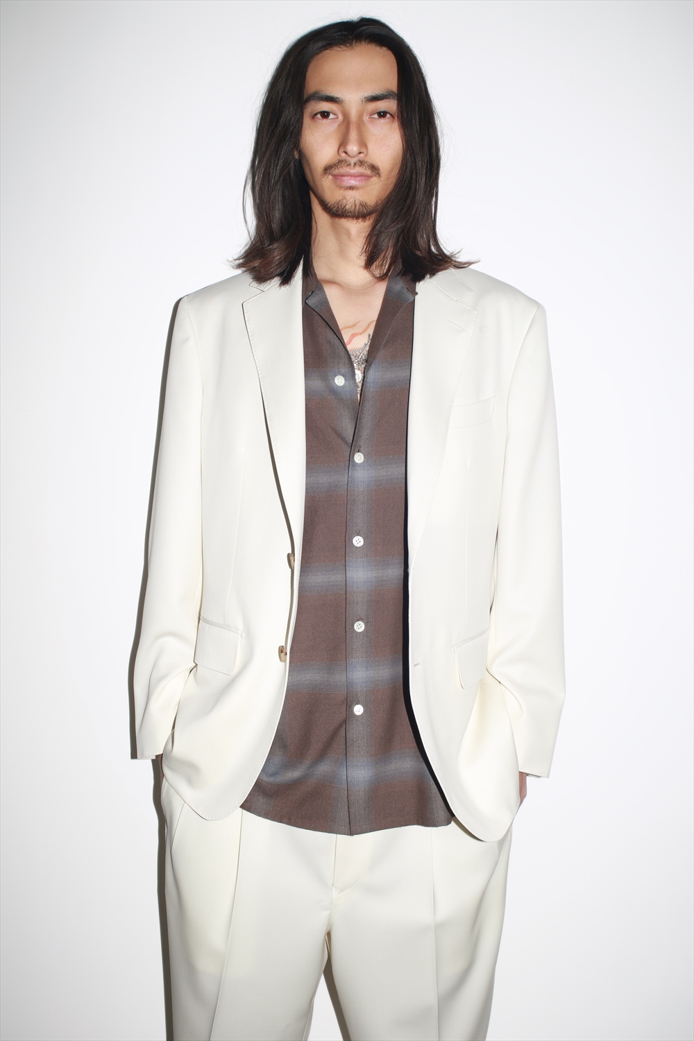 WACKO MARIA/OMBRE CHECK OPEN COLLAR SHIRT（BROWN）［オンブレ ...