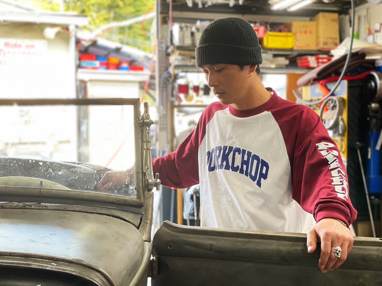 画像: PORKCHOP/COLLEGE RAGLAN L/S TEE（WHITE/BURGUNDY）［ラグラン長袖T-23春夏］