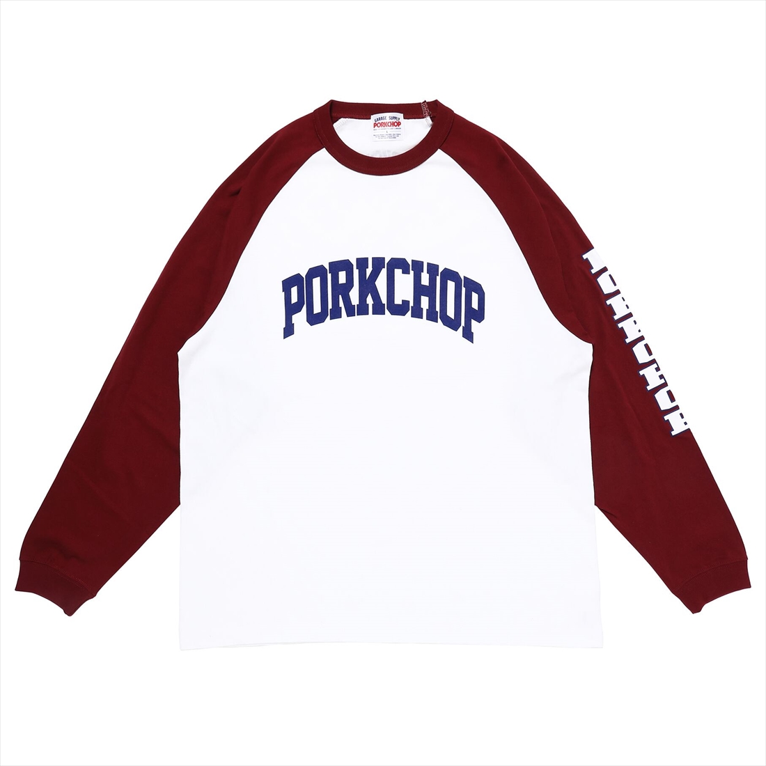 画像: PORKCHOP/COLLEGE RAGLAN L/S TEE（WHITE/BURGUNDY）［ラグラン長袖T-23春夏］