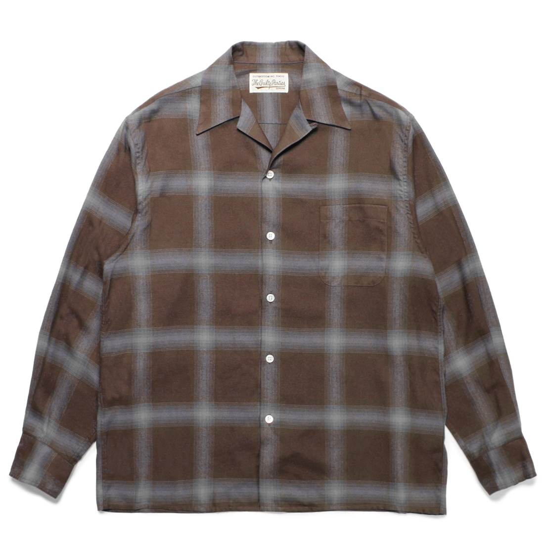 画像: WACKO MARIA/OMBRE CHECK OPEN COLLAR SHIRT L/S（BROWN）［オンブレチェックオープンカラーシャツ-23春夏］