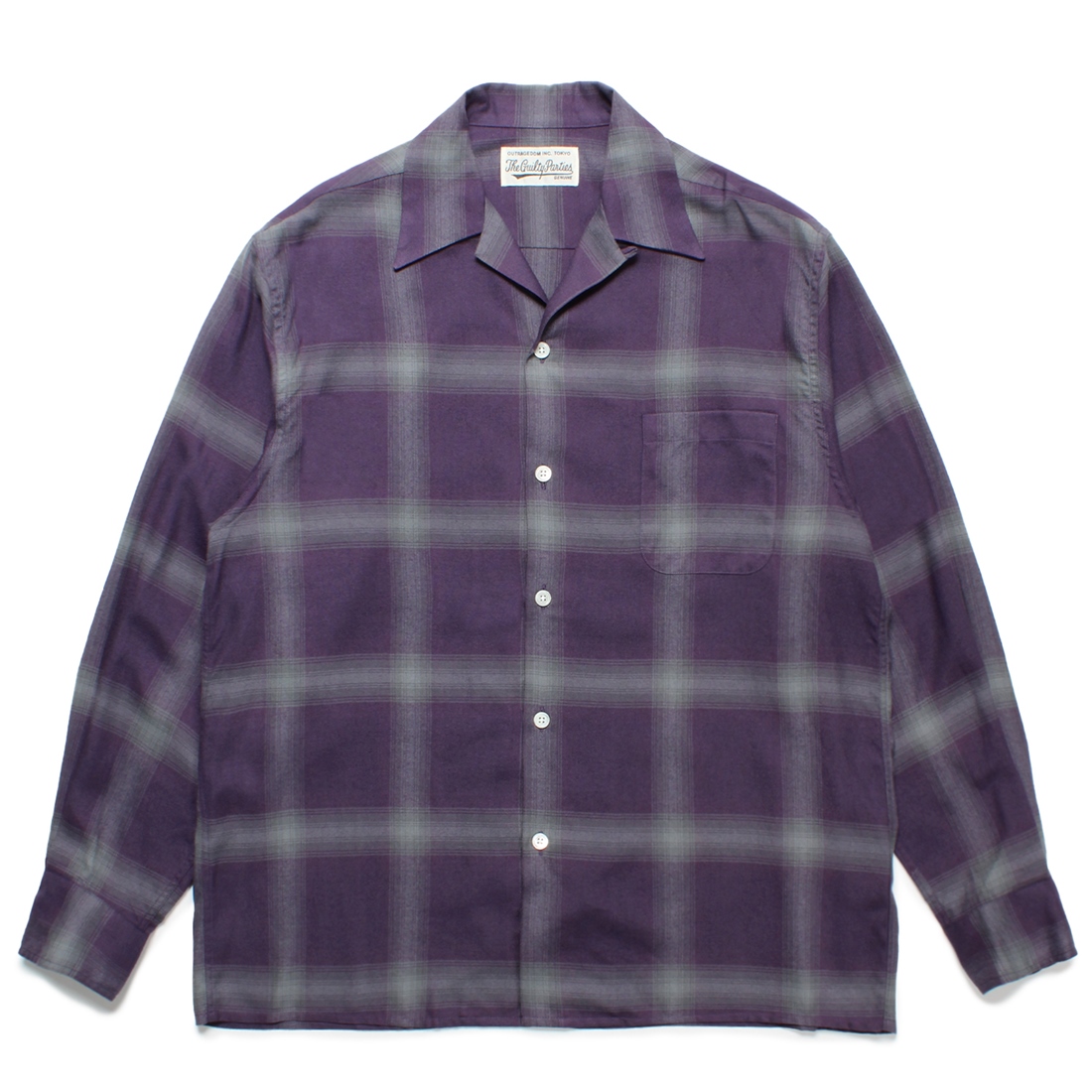 WACKO MARIA/OMBRE CHECK OPEN COLLAR SHIRT L/S（PURPLE）［オンブレ 