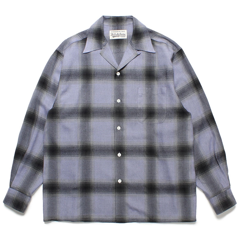 画像: WACKO MARIA/OMBRE CHECK OPEN COLLAR SHIRT L/S（PURPLE/BLACK）［オンブレチェックオープンカラーシャツ-23春夏］