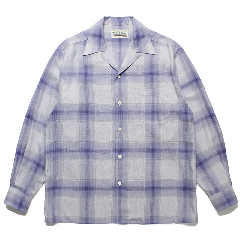 WACKO MARIA/OMBRE CHECK OPEN COLLAR SHIRT L/S（WHITE/PURPLE ...