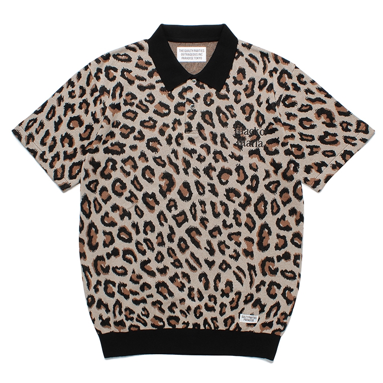 WACKO MARIA/LEOPARD KNIT JACQUARD POLO SHIRTBEIGE［レオパード