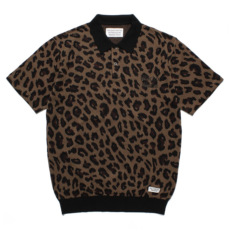 画像: WACKO MARIA/LEOPARD KNIT JACQUARD POLO SHIRT（BROWN）［レオパードジャガードポロシャツ-23春夏］