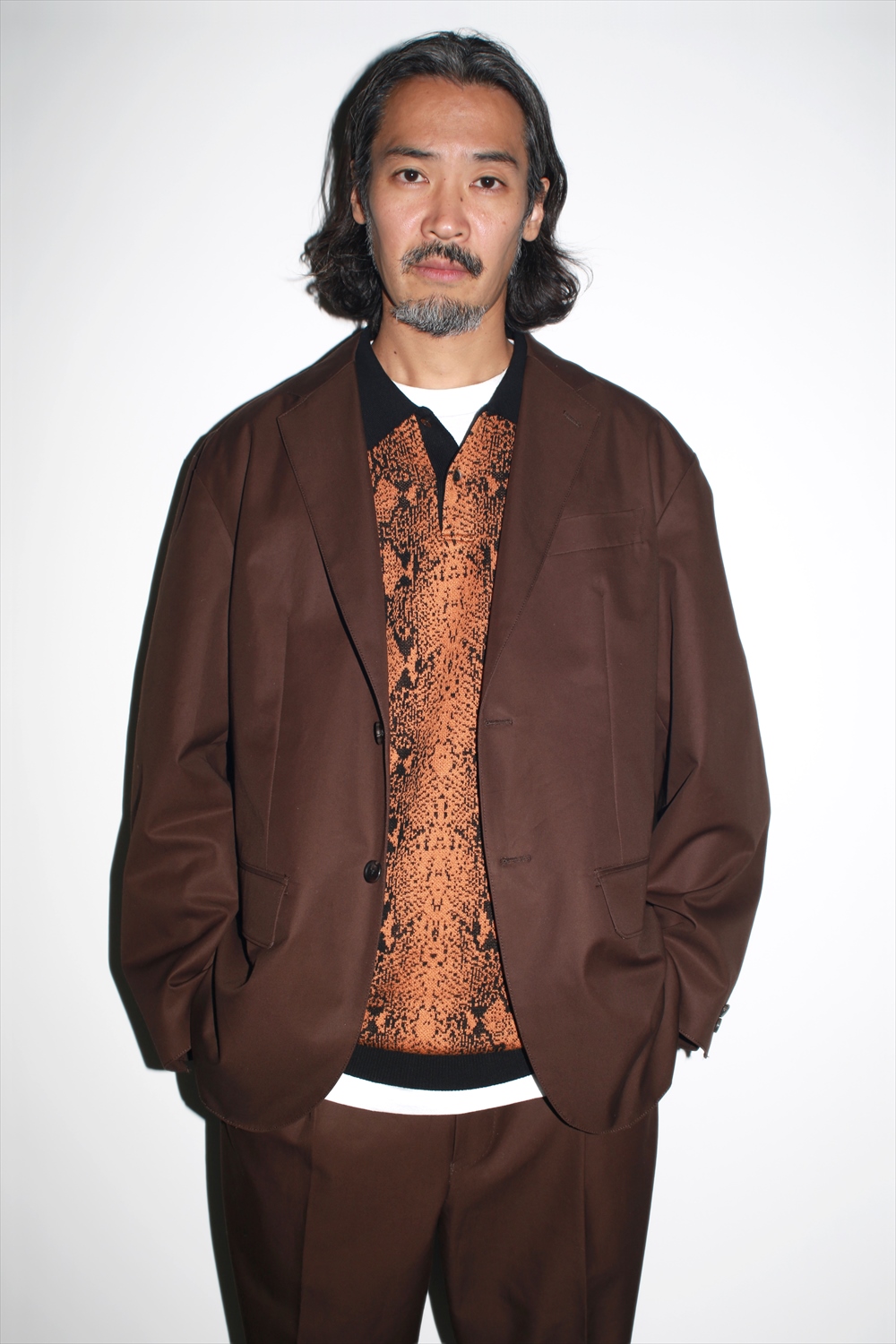 WACKO MARIA/PYTHON KNIT JACQUARD POLO SHIRT（ORANGE）［パイソン