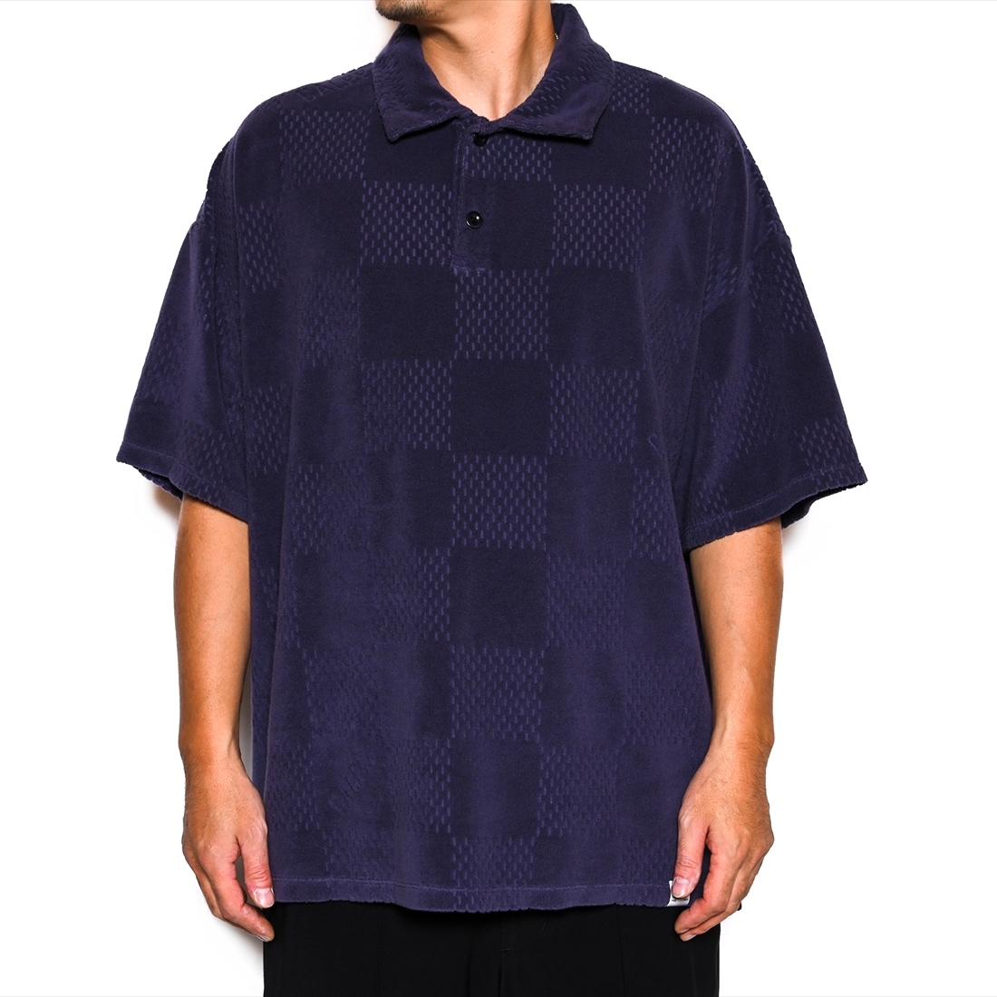 画像: CALEE/CALEE Checker pile jacquard wide silhouette polo shirt（Dark Purple） 【40%OFF】［パイルジャガードポロシャツ-23春夏］