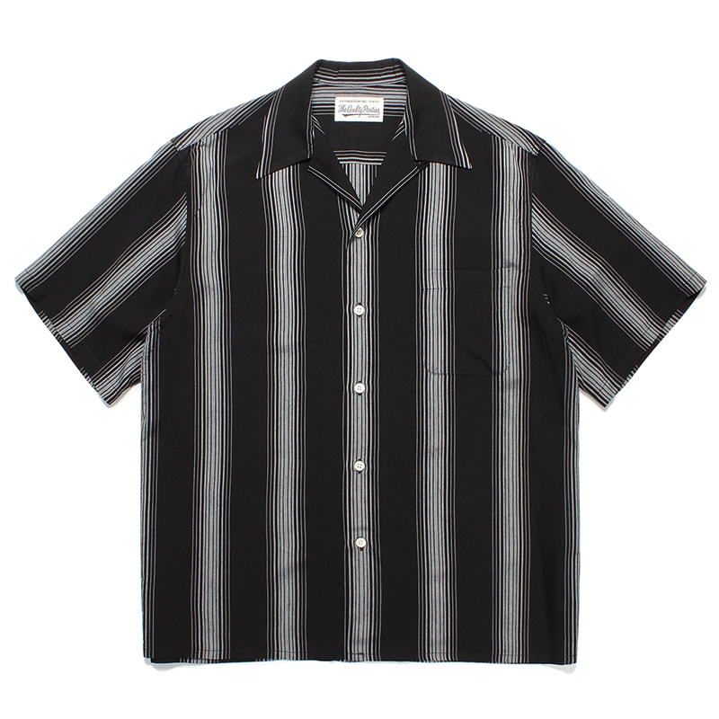 画像: WACKO MARIA/STRIPED OPEN COLLAR SHIRT（BLACK）［ストライプオープンカラーシャツ-23春夏］