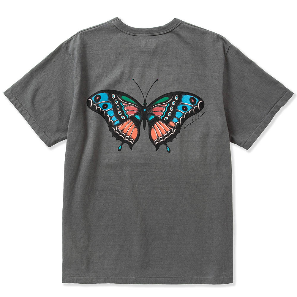 画像: CALEE/×MIHO MURAKAMI Binder neck CL butterfly logo vintage t-shirt（Charcoal） 【40%OFF】［プリントT-23春夏］