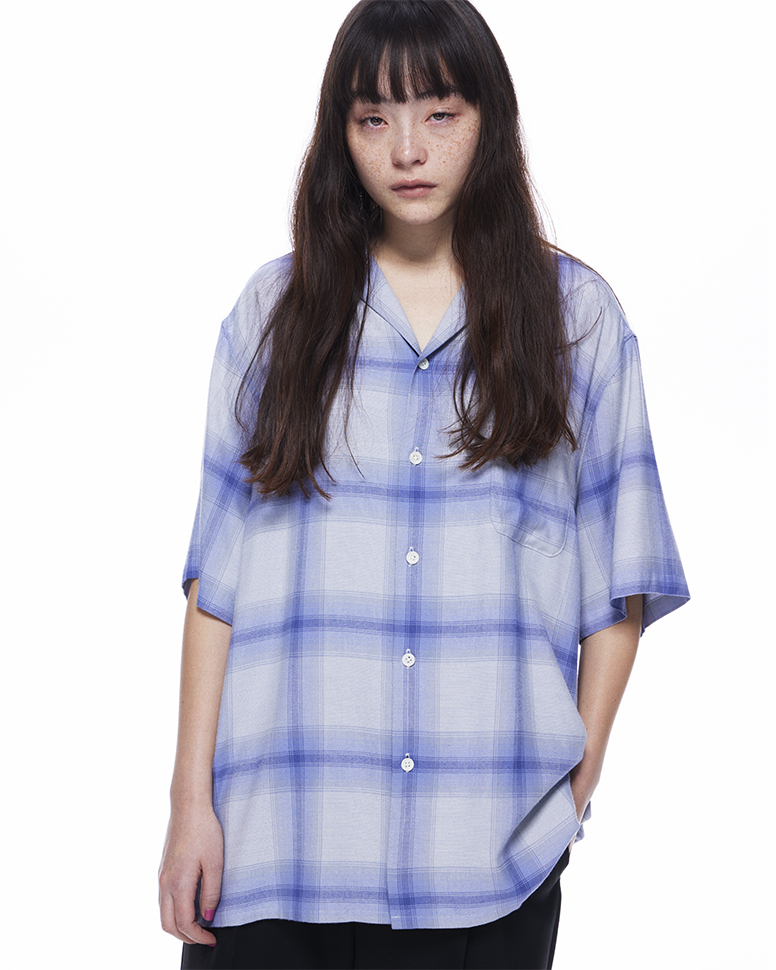 画像: WACKO MARIA/OMBRE CHECK OPEN COLLAR SHIRT（WHITE/PURPLE）［オンブレチェックオープンカラーシャツ-23春夏］