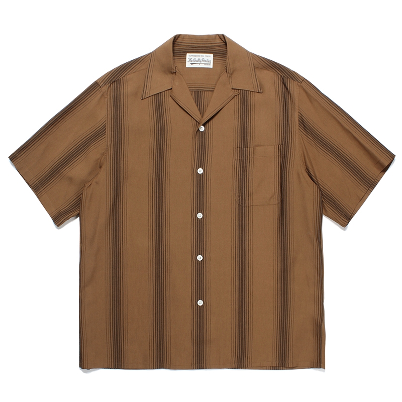 画像: WACKO MARIA/STRIPED OPEN COLLAR SHIRT（BROWN）［ストライプオープンカラーシャツ-23春夏］