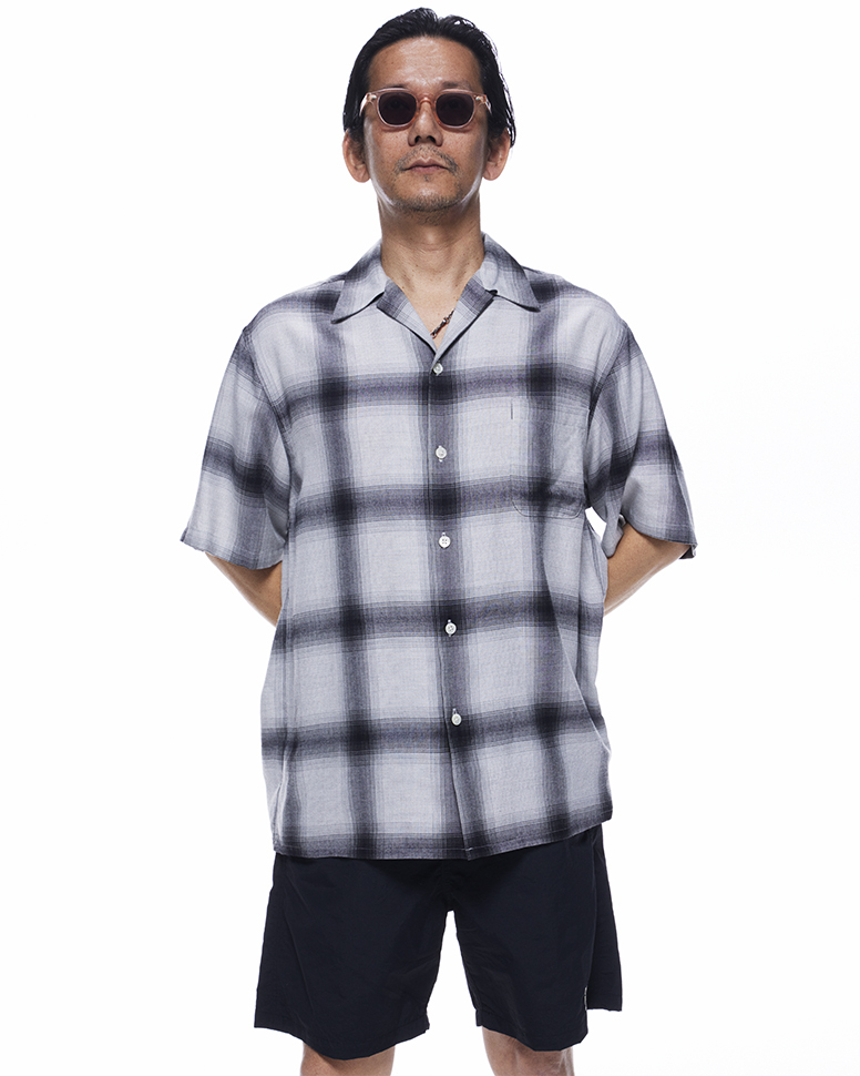 画像: WACKO MARIA/OMBRE CHECK OPEN COLLAR SHIRT（WHITE/BLACK）［オンブレチェックオープンカラーシャツ-23春夏］