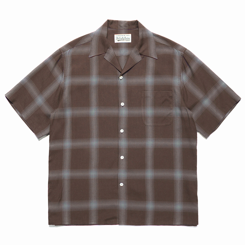 WACKO MARIA/OMBRE CHECK OPEN COLLAR SHIRT（BROWN）［オンブレ