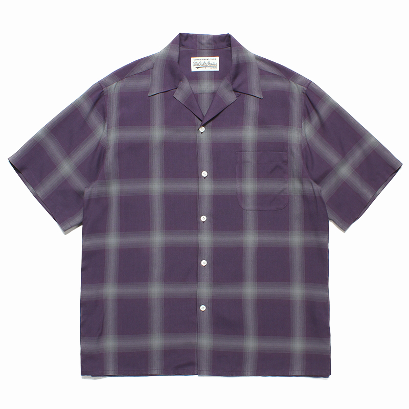 WACKO MARIA/OMBRE CHECK OPEN COLLAR SHIRT（PURPLE）［オンブレ 