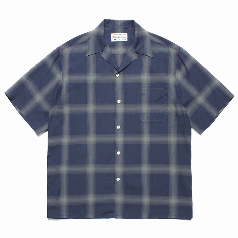 画像: WACKO MARIA/OMBRE CHECK OPEN COLLAR SHIRT（NAVY）［オンブレチェックオープンカラーシャツ-23春夏］